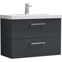 Balterley Bathroom Wall Hung 2 Soft Close Drawer Vanity Unit, Satin Green, 610mm in Grey