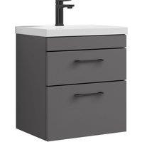 Balterley 2 Drawer Wall Hung Vanity Basin Unit Gloss Grey Black Handles 500mm