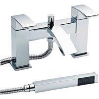Balterley Contemporary Square Dual Lever Deck Mounted Bath Shower Mixer Tap with Ceramic Disc Technology, 229 x 127 x 138mm Chrome in Silver