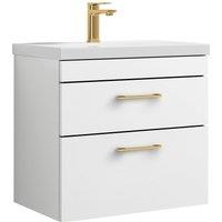 Balterley Wall Hung Vanity Basin Unit White Brushed Brass Handles 600mm