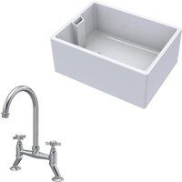 Balterley Fireclay 1 Bowl Belfast Sink Tap Brushed Nickel 615mm in White