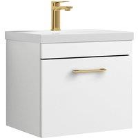 Balterley 1 Drawer Wall Hung Vanity Basin Unit White Brushed Brass Handle 500mm