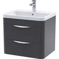 Balterley Wall Hung 2 Drawer Bathroom Vanity Unit & Basin, Dark Grey, 550mm in Grey