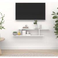 Berkfield Home Wall-Mounted TV Shelf White 125x18x23 cm Engineered Wood | Size: 125 x 18 x 23 cm