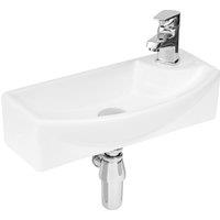 Balterley Bathroom Wall Hung Basin Left Hand 1 Tap Hole, White, 450 mm in White