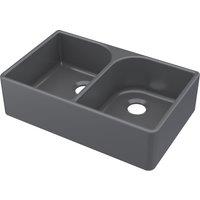 Balterley Fireclay 2 Bowl Butler Kitchen Sink Full Weir Dark Grey 795x500mm