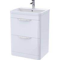Balterley Bathroom Floor Standing 2 Drawer Vanity Unit Basin, Gloss White, 550mm in White