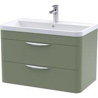 Balterley Contemporary Wall Hung 2 Drawer Bathroom Vanity Unit, Green, 810mm in Green