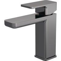 Balterley Square Mono Basin Mixer Tap Push Button Waste Brushed Pewter in Silver