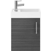 Balterley Wall Hung 1 Door Vanity Unit Basin Woodgrain Anthracite 400mm in Grey