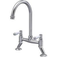 Balterley Traditional Kitchen Bridge Sink Mixer Tap - Brushed Nickel White Lever in Metallics