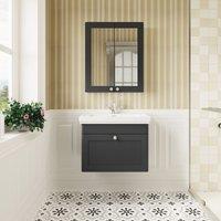 Balterley Traditional Wall Hung 1 Drawer Vanity 1 Tap Hole Fireclay Basin 600mm in Grey