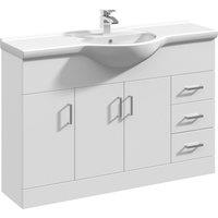 Balterley 3 Door 3 Drawer Vanity Unit with Round Basin Gloss White 1200mm