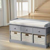 FURNOS Shoe Storage Bench With Cushioned Seat & 6 Drawers in Grey