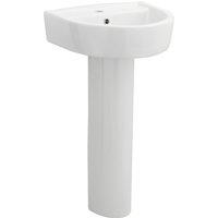 Balterley D Shape 1 Tap Hole Basin & Full Pedestal, Round Bathroom Sink, 420mm in White