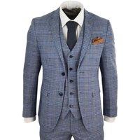 Infinity Leather Men's 3 Piece Tweed Check Vintage Retro Suit in Blue | Size: 38R