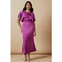 Oasis Women's Occasion Tie Neck Satin Midi Dress in Purple | Size: 12
