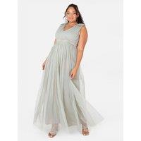 Maya Deluxe Women's Ruffle Shoulder Maxi Dress in Mint | Size: 22