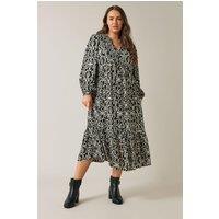 Evans Women's Tiered Midi Dress in Black | Size: 26-28