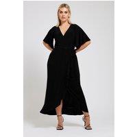 Yours Women's Ruffle Hem Maxi Dress in Black | Size: 24