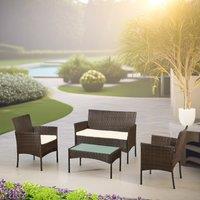 FURNOS Set of 4 Wicker Garden Bistro Furniture Set in Brown