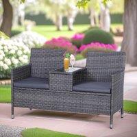 FURNOS Polyrattan 2 Seater Outdoor Bench With Padded Cushions in Black