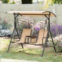 FURNOS 2 Seater Garden Swinging Chair With Pivot Table in Beige