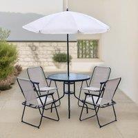 FURNOS 6 Piece Bistro Set With 4 Chairs, Table & Parasol in Cream