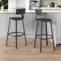 FURNOS Set of 2 Bar Stools With Metal Legs & Backrest Black