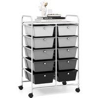 Costway 10 Drawers Storage Trolley Mobile Rolling Utility Cart Home Office Organizer in Black
