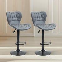 FURNOS 2PC Height Adjustable 360 Swivel Barstools Set With Backrest Grey & White in Dark Grey
