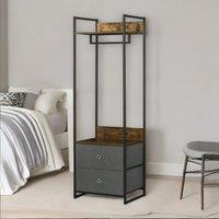 FURNOS Industrial Hall Tree Coat Rack With 2 Fabric Drawers in Brown