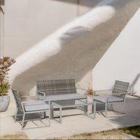 FURNOS Set of 4 PE Rattan Garden Bistro Furniture Set Grey