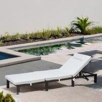FURNOS Rattan Sun Lounger For Garden Reclining Deck Chair With Cushion in Brown