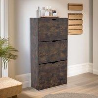 FURNOS Industrial 3 Drawer Shoe Storage Cabinet With Flip Drawers in Brown