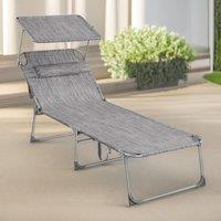 FURNOS Sun Lounger For Garden Folding Deck Chair Greige in Light Grey