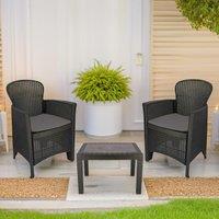FURNOS Set of 3 Polyrattan Garden Bistro Furniture Set in Grey