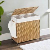 FURNOS 3 Compartment Laundry Basket With Removeable Bags & Wheels in Natural