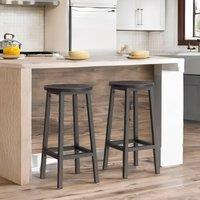 FURNOS Set of 2 Bar Stools With Metal Frame in Black