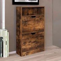 FURNOS 2 Drawer Shoe Storage Cabinet With Shelf Rustic in Brown
