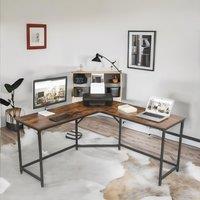 FURNOS Industrial Rustic L-Shaped Corner Computer Desk in Brown