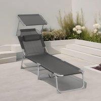 FURNOS Sun Lounger For Garden Folding Deck Chair Dark Grey