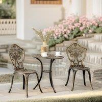 FURNOS Set of 3 Cast Aluminium Bistro Table & Chair With Parasol Hole in Bronze