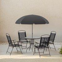 FURNOS Set of 6 Patio Bistro Set With Parasol & Table in Black
