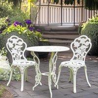 FURNOS Set of 3 Rose Cast Iron Bistro Table & Chair in White