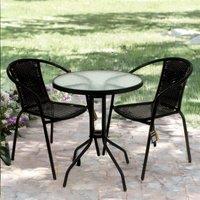 FURNOS Set of 3 Wicker Bistro Table & Chair in Black