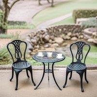 FURNOS Set of 3 Cast Aluminium Bistro Table & Chair in Black