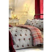 Dreams & Drapes 'Robin' 100% Brushed Cotton Winter Print Duvet Cover Set in Red | Size: King