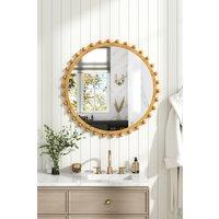 79cm Dia Log-Colored Round Pine Wood Decorative Wall Mounted Mirror