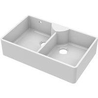 Balterley Fireclay 2 Bowl Stepped Weir Butler Sink Tap Ledge Overflow 895mm in White